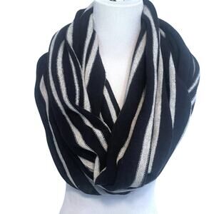 Magaschoni 100% Cashmere Scarf Navy Gray Striped Chunky Knit Infinity